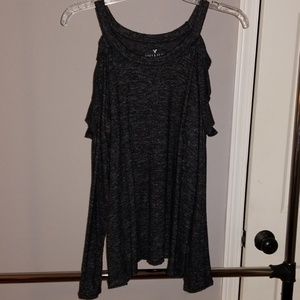 AEO Charcoal Grey Cold Shoulder Long Sleeve Shirt